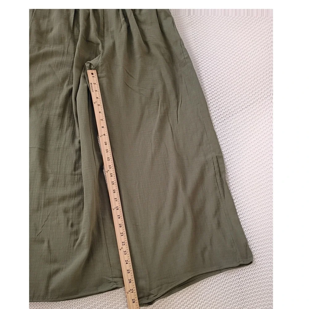 NOFLICK NWT Olive 100% Cotton‎ Wide Leg Smocked Waist Relaxed Flowy Pants M